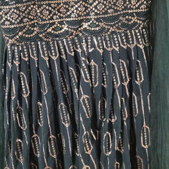 Indo Western Green Jumpsuit with choker dupatta - Picture 2 of 4